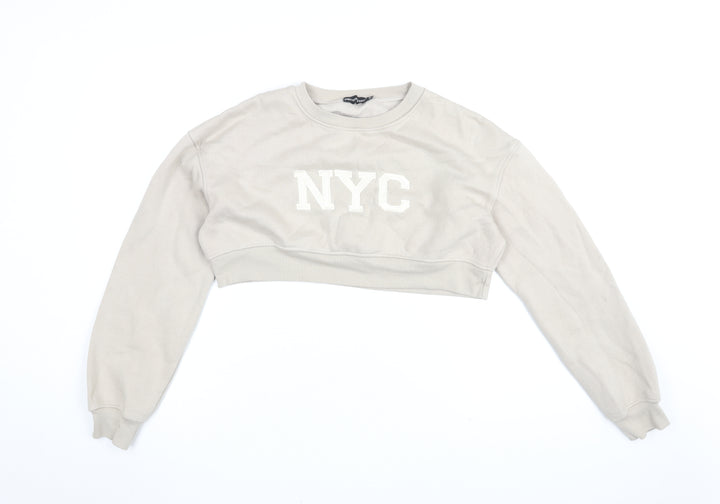 PRETTYLITTLETHING Womens Beige Cotton Pullover Sweatshirt Size 8 Pullover - Cropped, NYC