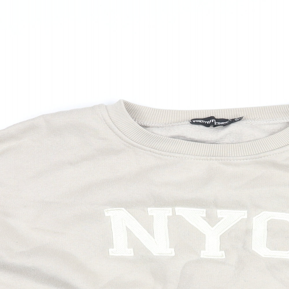 PRETTYLITTLETHING Womens Beige Cotton Pullover Sweatshirt Size 8 Pullover - Cropped, NYC