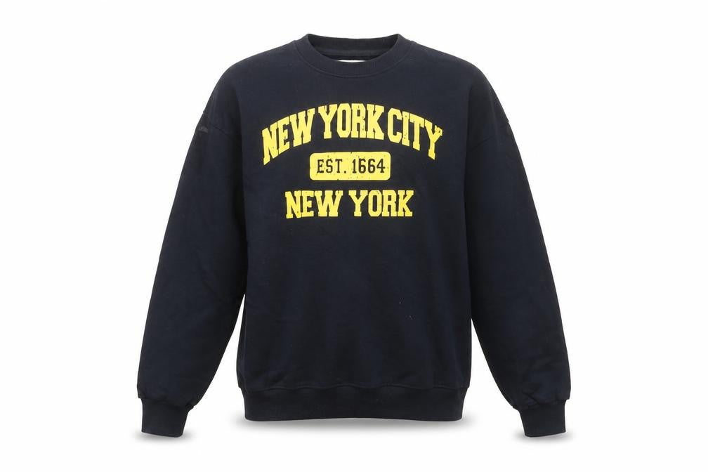 Front view of RS USA INC women’s blue cotton pullover sweatshirt, size S, pullover - new york city