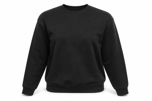 Front view of PRETTYLITTLETHING women’s black cotton pullover sweatshirt, size S, pullover