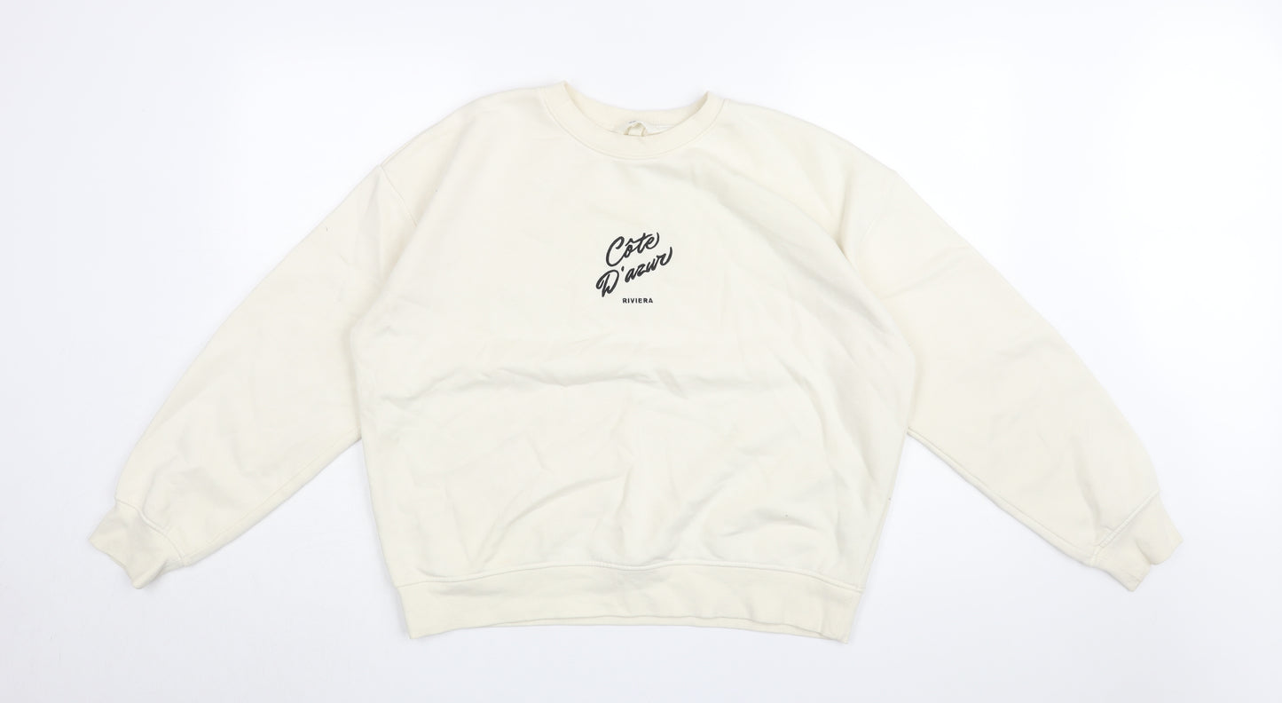 H&M Womens Ivory Cotton Pullover Sweatshirt Size S Pullover - Cote D'azuz