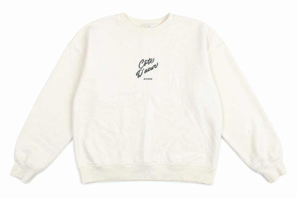 Front view of H&M women’s ivory cotton pullover sweatshirt, size S, pullover - cote d'azuz