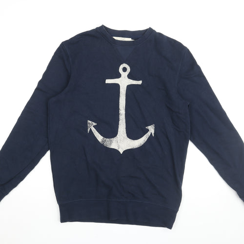 H&M Mens Blue Cotton Pullover Sweatshirt Size S - Anchor Print