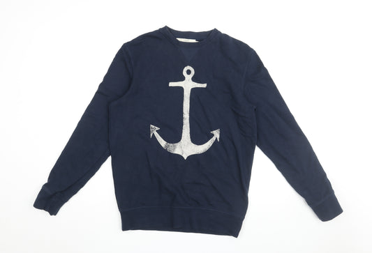 H&M Mens Blue Cotton Pullover Sweatshirt Size S - Anchor Print