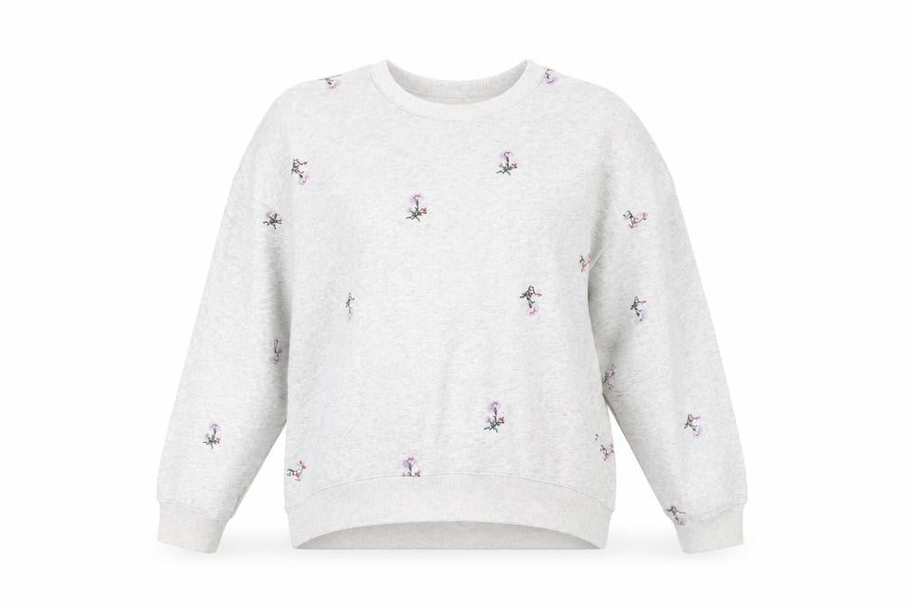 Front view of H&M women’s grey floral cotton pullover sweatshirt, size M, pullover