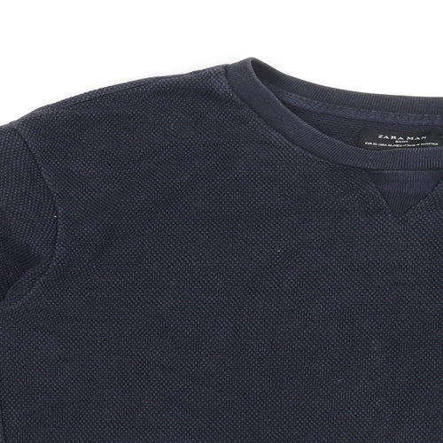 Zara Mens Blue Cotton T-Shirt Size XL Round Neck