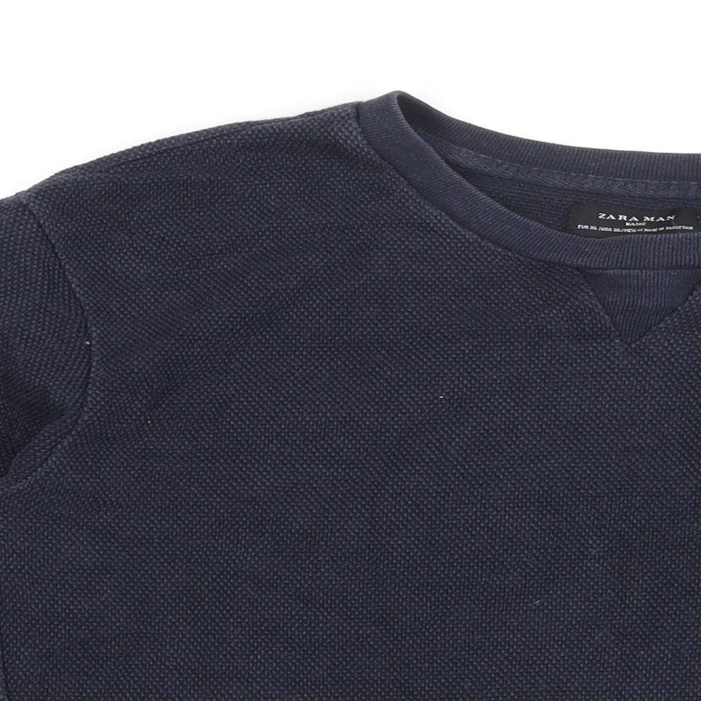 Zara Mens Blue Cotton T-Shirt Size XL Round Neck