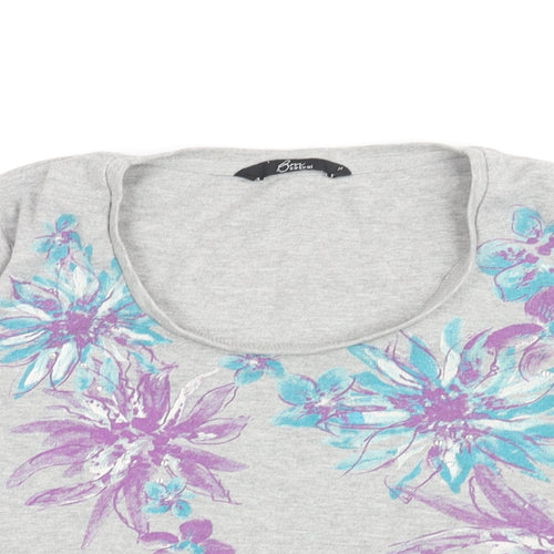 Bm Casual Womens Grey Floral Cotton Basic T-Shirt Size M Round Neck