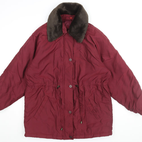 Berkertex Womens Red Overcoat Coat Size 14 Zip - Faux Fur Collar