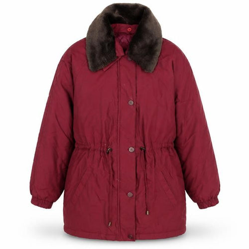 Berkertex Womens Red Overcoat Coat Size 14 Zip - Faux Fur Collar