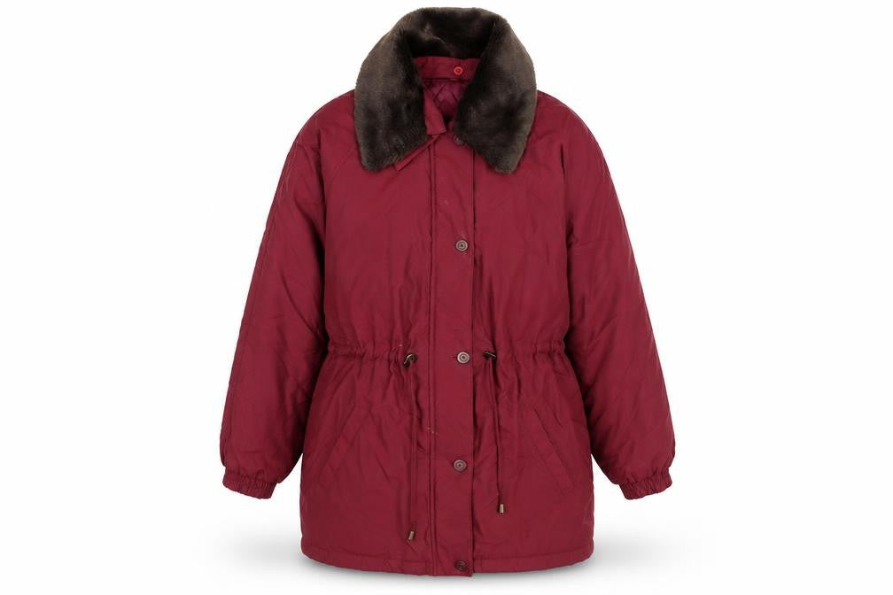 Berkertex Womens Red Overcoat Coat Size 14 Zip - Faux Fur Collar