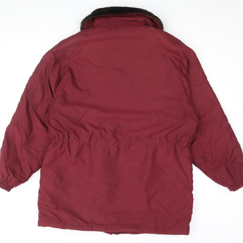 Berkertex Womens Red Overcoat Coat Size 14 Zip - Faux Fur Collar