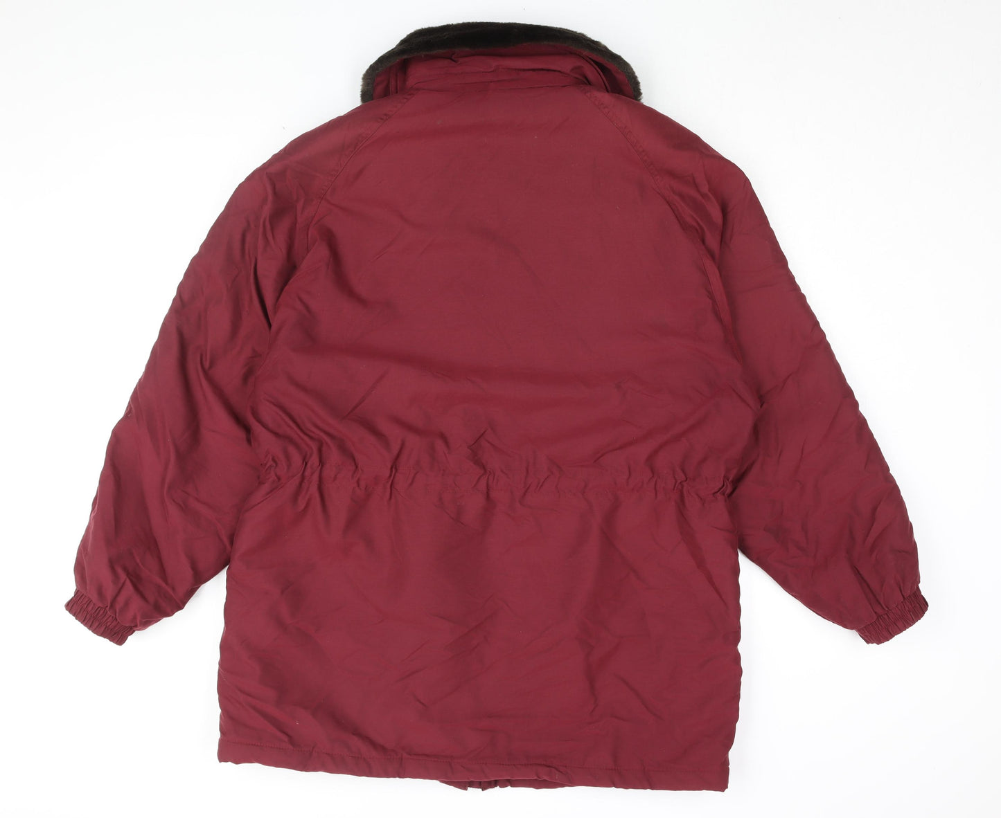 Berkertex Womens Red Overcoat Coat Size 14 Zip - Faux Fur Collar