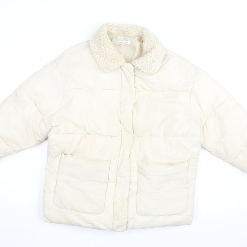 Topshop Womens Ivory Puffer Jacket Coat Size 8 Zip