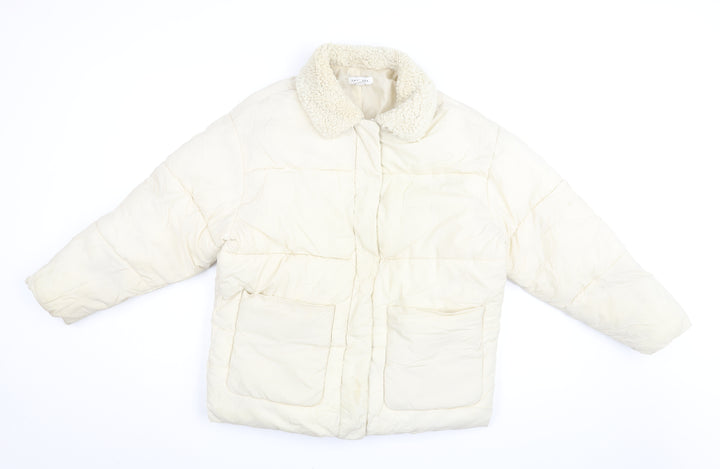 Topshop Womens Ivory Puffer Jacket Coat Size 8 Zip