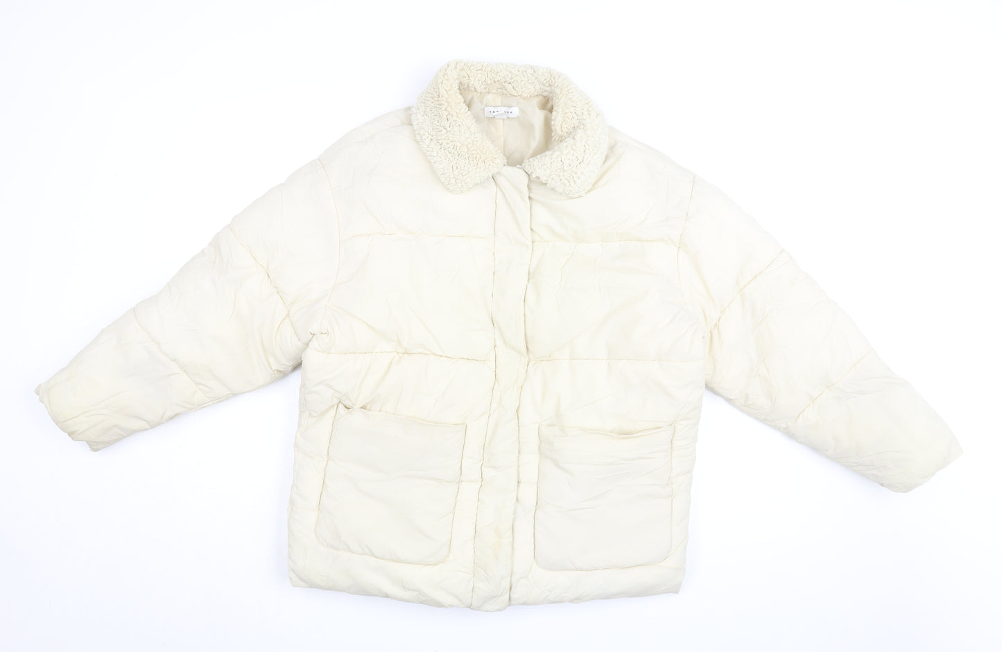 Topshop Womens Ivory Puffer Jacket Coat Size 8 Zip