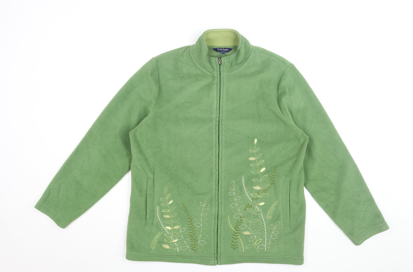 Tulchan Womens Green Floral Polyester Full Zip Sweatshirt Size L Zip