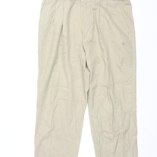 Pierre Cardin Mens Beige Cotton Trousers Size 34 in L27 in Regular Zip