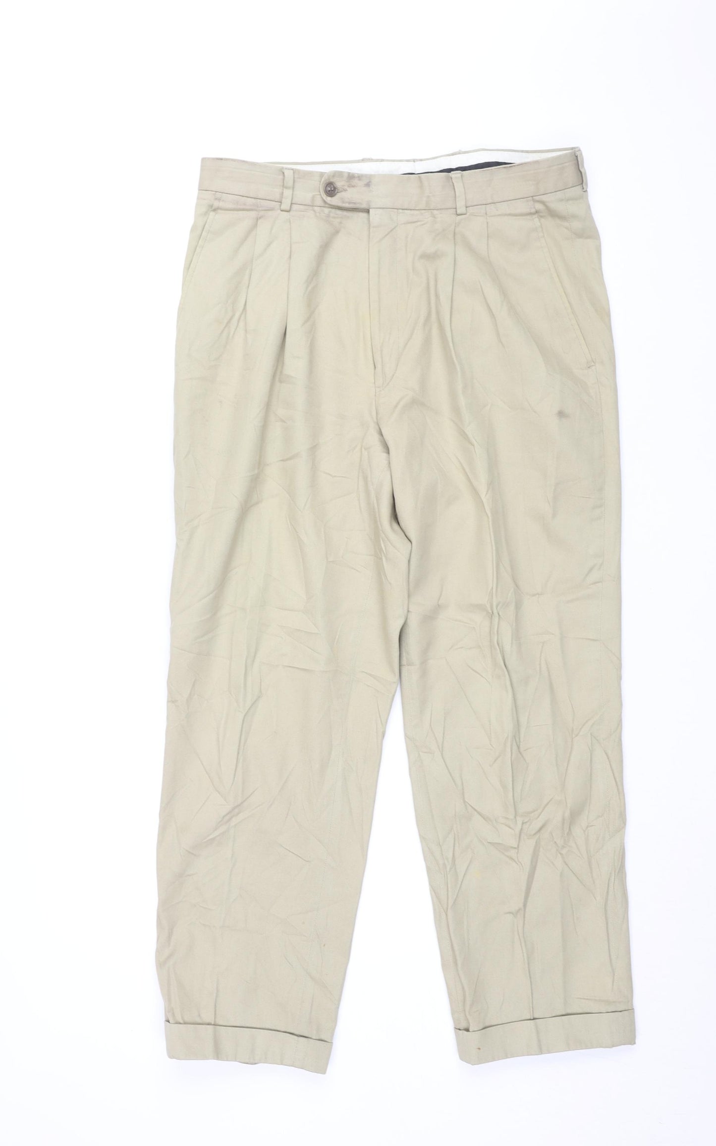 Pierre Cardin Mens Beige Cotton Trousers Size 34 in L27 in Regular Zip