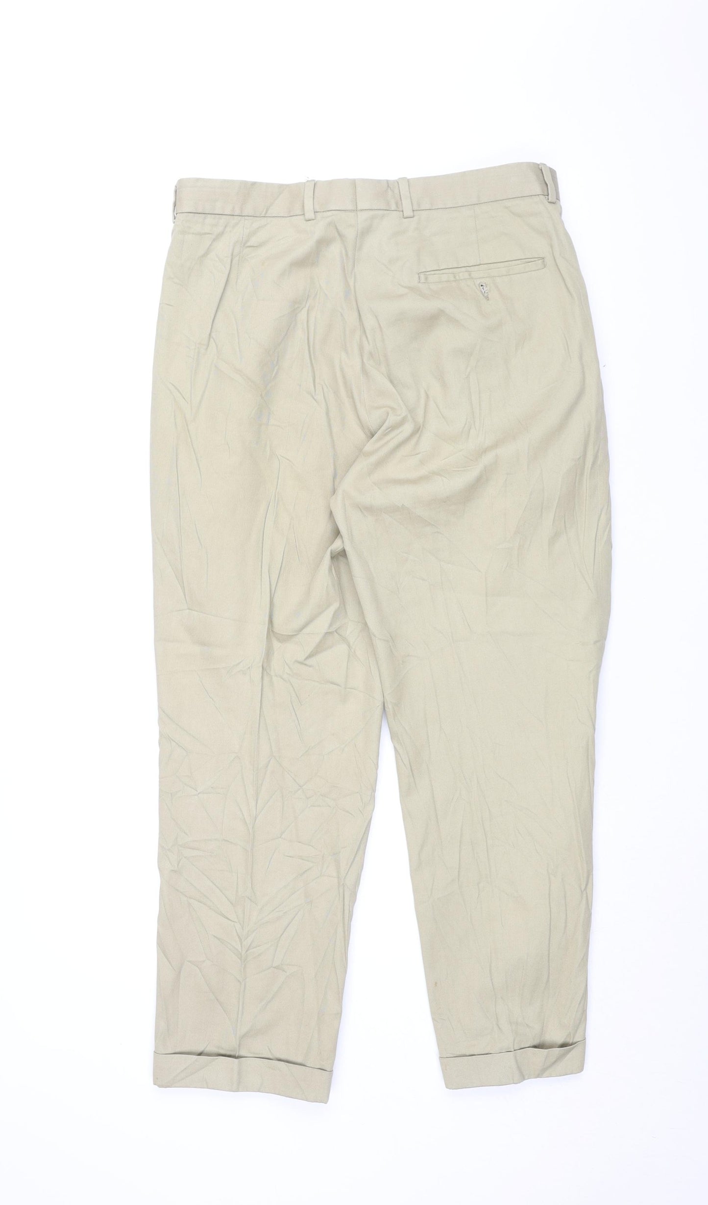 Pierre Cardin Mens Beige Cotton Trousers Size 34 in L27 in Regular Zip