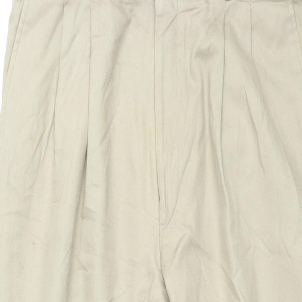 Pierre Cardin Mens Beige Cotton Trousers Size 34 in L27 in Regular Zip