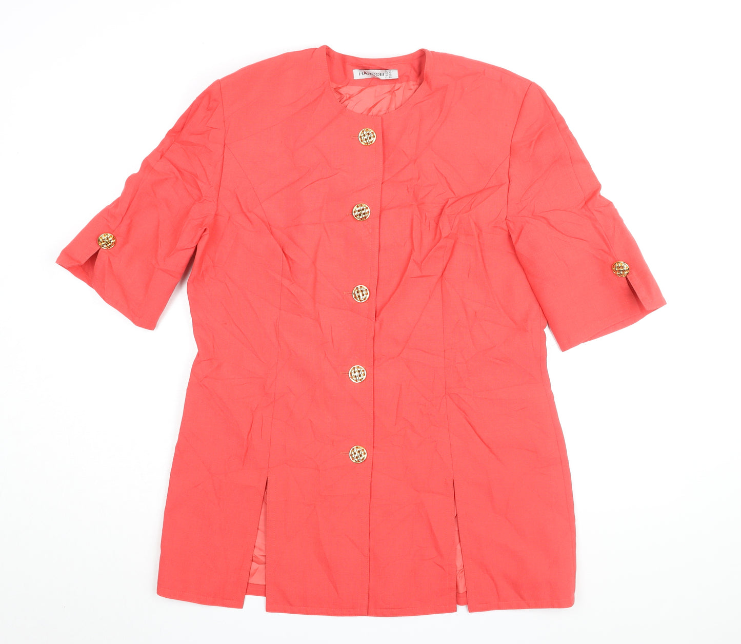 Hardob Womens Red Polyester Basic Button-Up Size 16 Round Neck