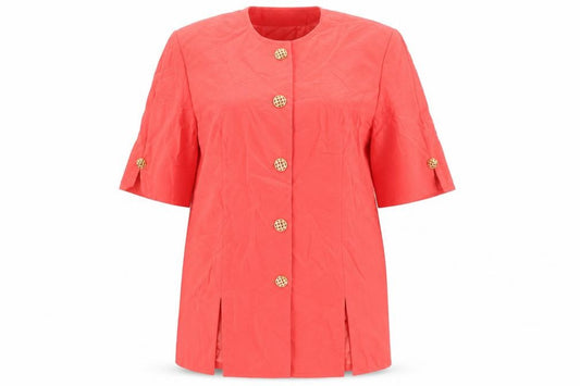 Front view of Hardob women’s red polyester basic button-up, size UK 16, round neck