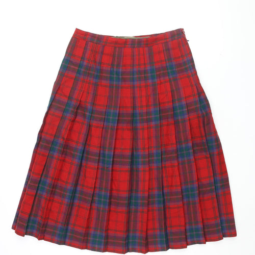 James Pringle Womens Red Plaid Polyester Swing Skirt Size 12 Zip