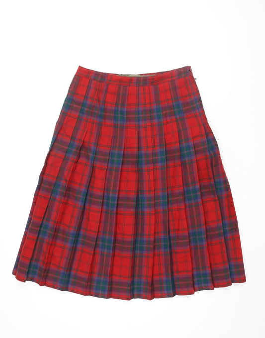 James Pringle Womens Red Plaid Polyester Swing Skirt Size 12 Zip