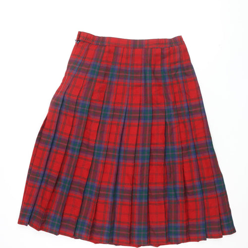 James Pringle Womens Red Plaid Polyester Swing Skirt Size 12 Zip