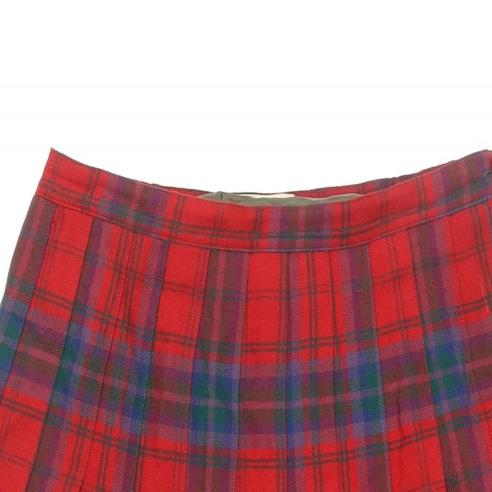 James Pringle Womens Red Plaid Polyester Swing Skirt Size 12 Zip