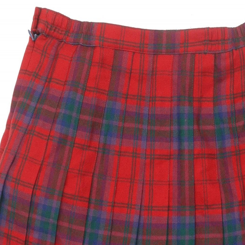 James Pringle Womens Red Plaid Polyester Swing Skirt Size 12 Zip