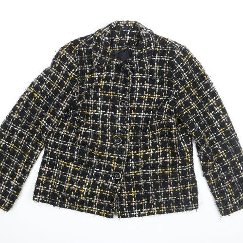 EWM Womens Black Geometric Jacket Coat Size 14 Button