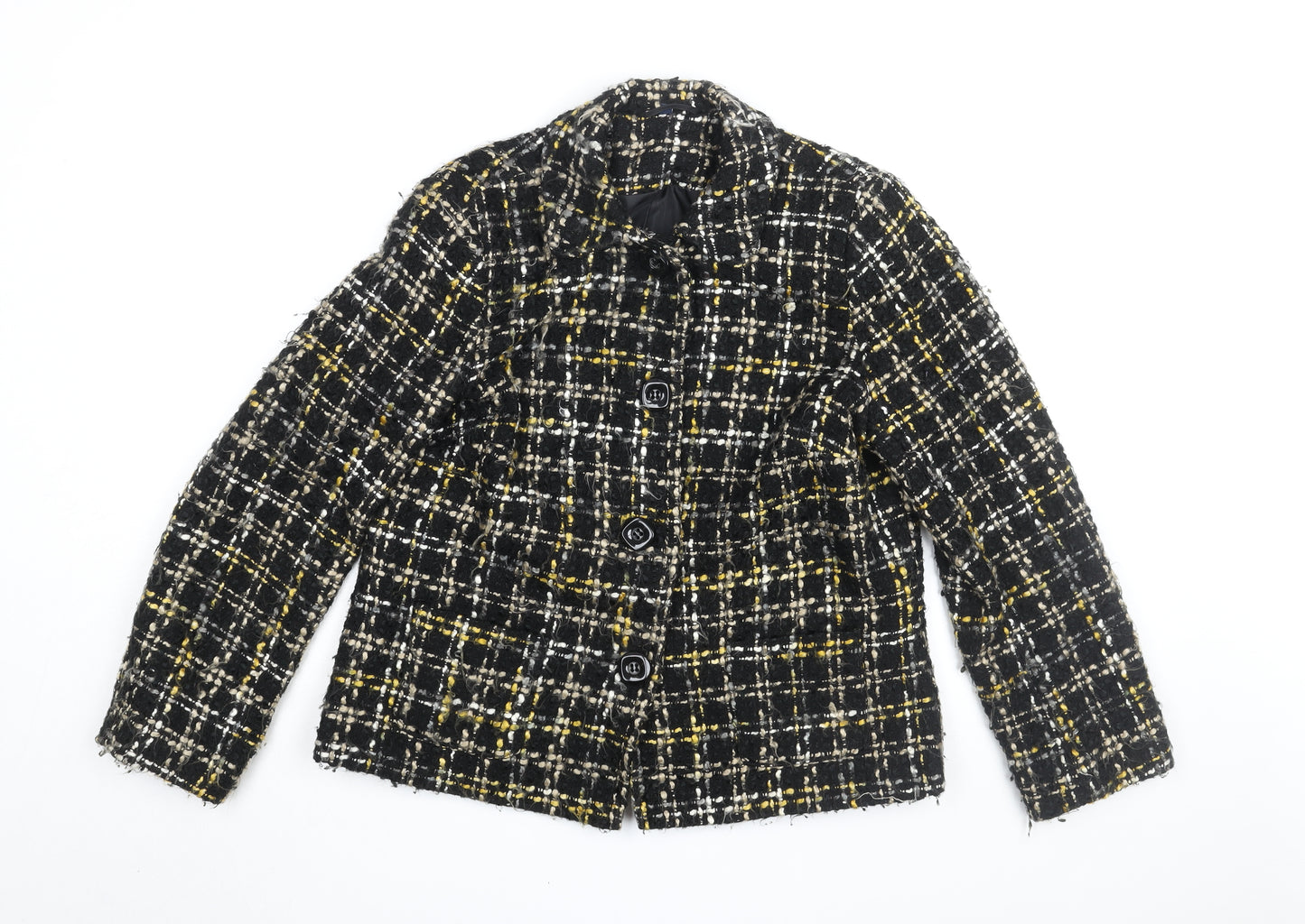 EWM Womens Black Geometric Jacket Coat Size 14 Button