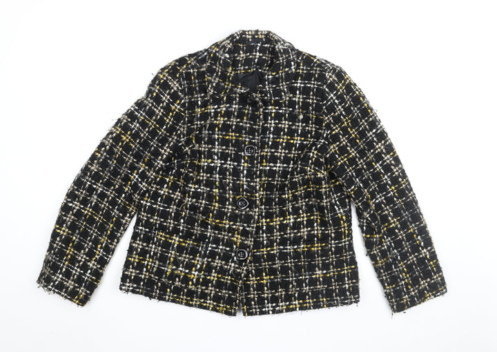 EWM Womens Black Geometric Jacket Coat Size 14 Button
