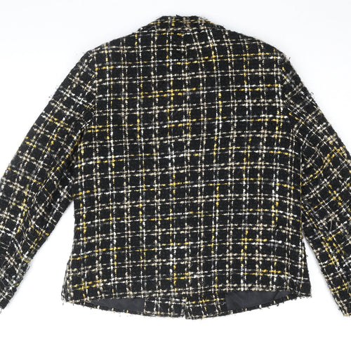 EWM Womens Black Geometric Jacket Coat Size 14 Button