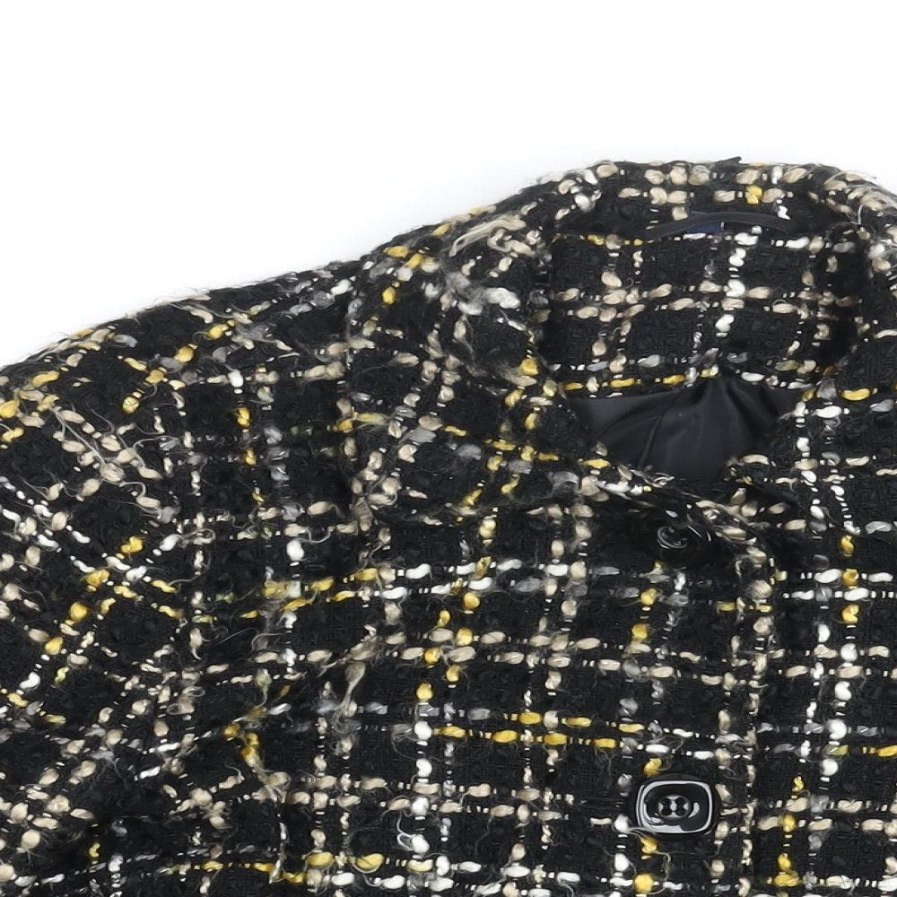 EWM Womens Black Geometric Jacket Coat Size 14 Button