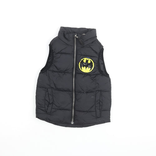 H&M Girls Black Gilet Coat Size 5-6 Years Zip - Superman Batman, Sequins