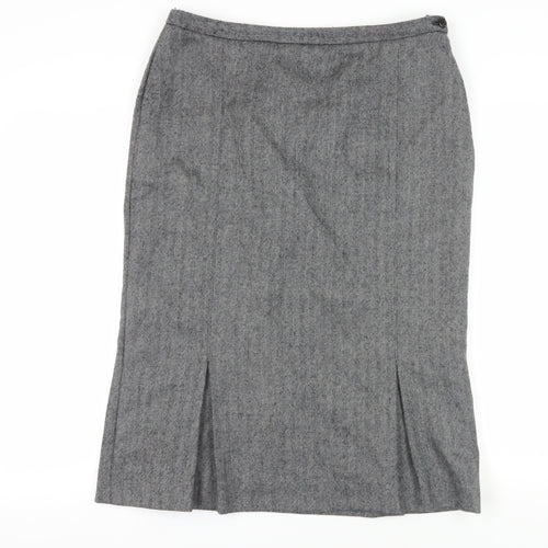 Jaeger Women's Grey Herringbone Wool Pencil Skirt