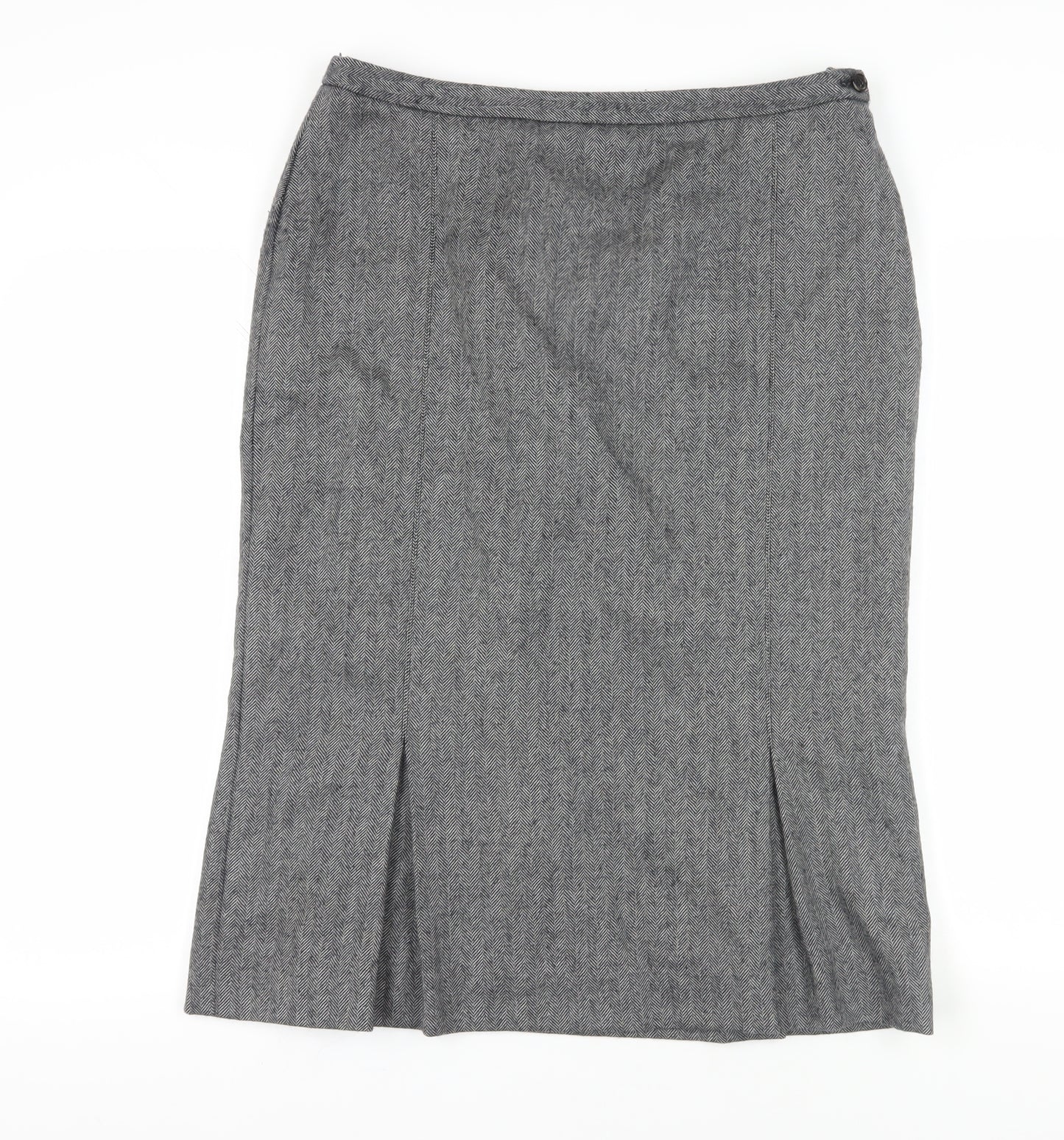 Jaeger Women's Grey Herringbone Wool Pencil Skirt