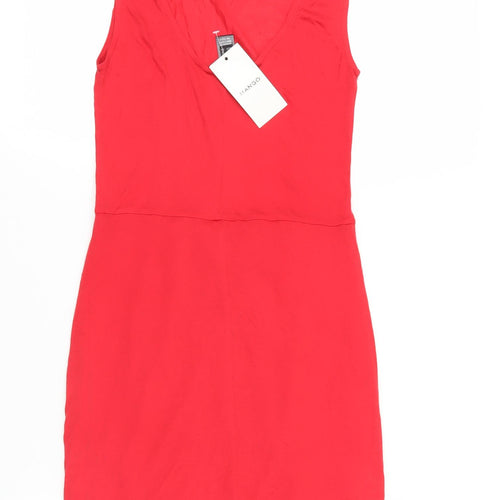 Mango Women's Red V-Neck Sheath Dress Size 8