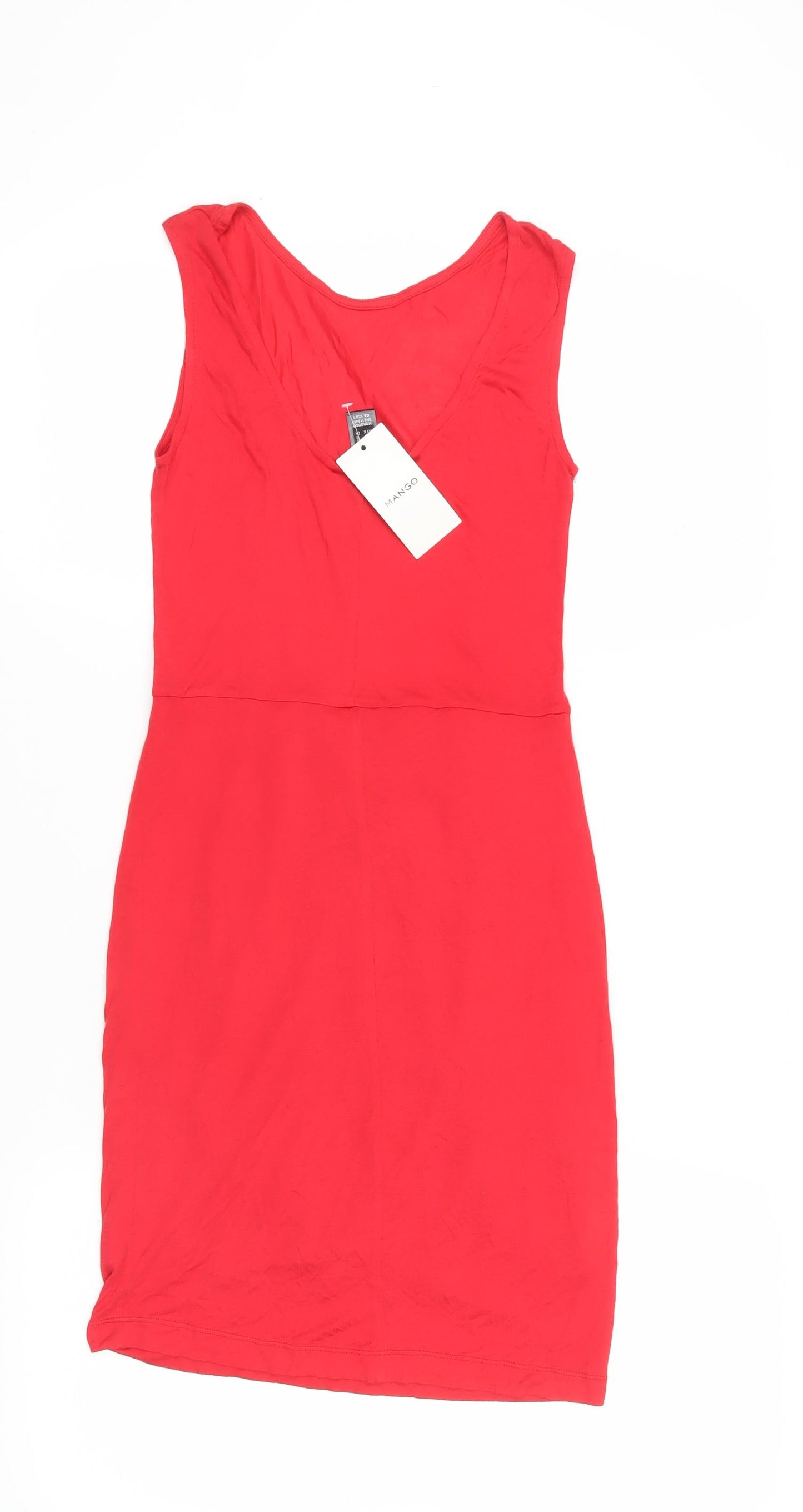Mango Women's Red V-Neck Sheath Dress Size 8
