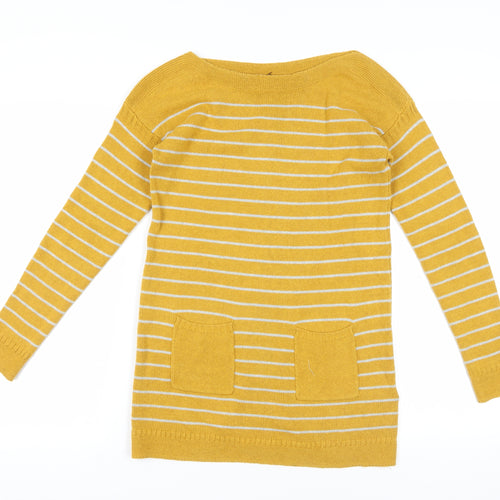 White Stuff Women's Striped Yellow Cardigan M
