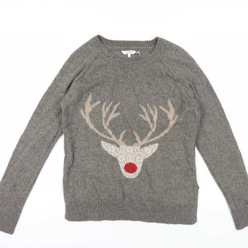 FatFace Women's Grey Reindeer Pullover Jumper - Size 2