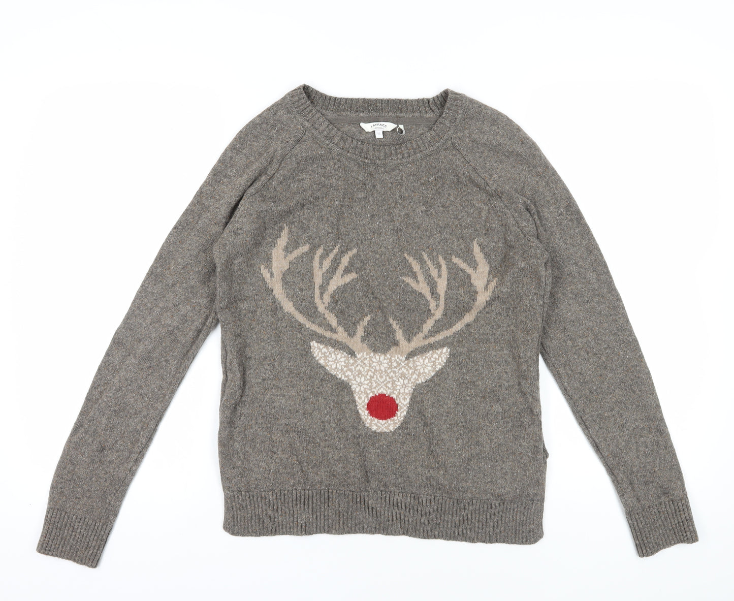 FatFace Women's Grey Reindeer Pullover Jumper - Size 2