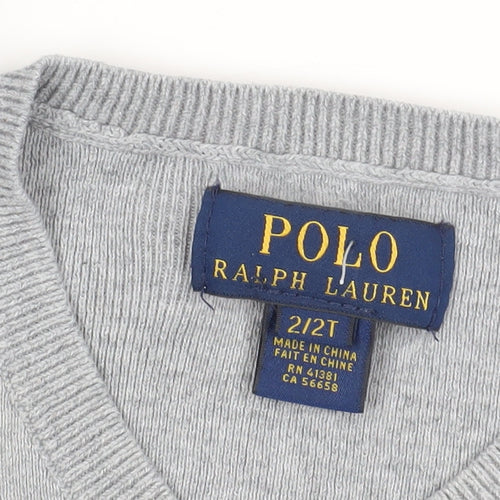 Polo Ralph Lauren Grey Boys' Cotton V-Neck Jumper, 2 Years