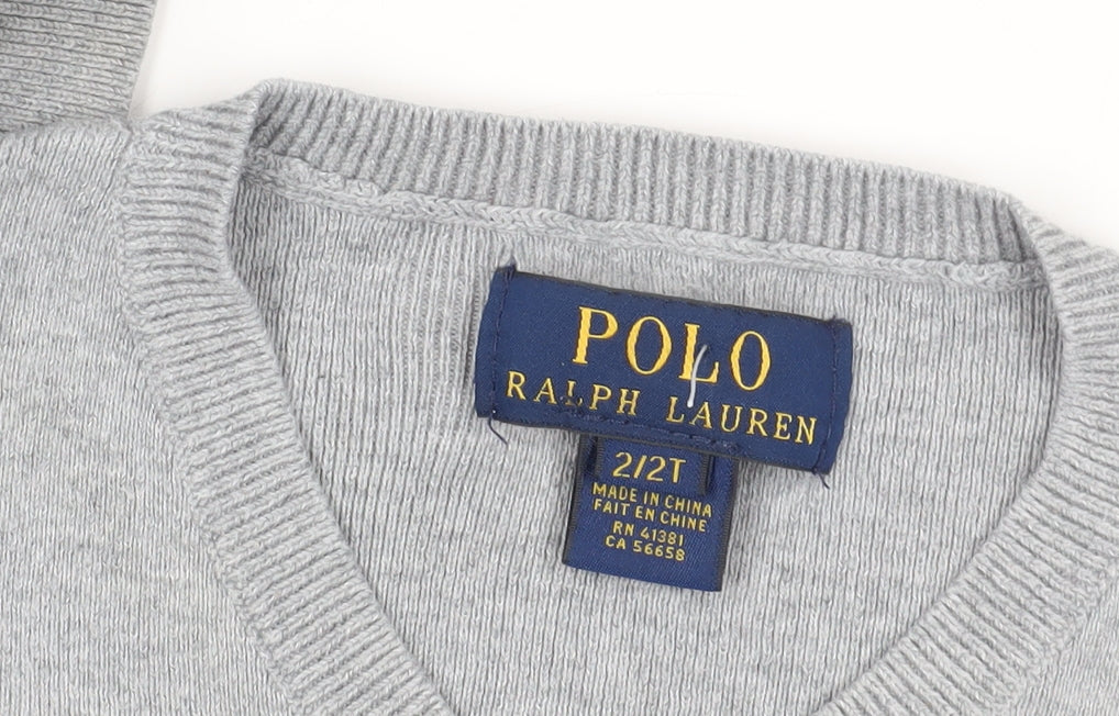 Polo Ralph Lauren Grey Boys' Cotton V-Neck Jumper, 2 Years