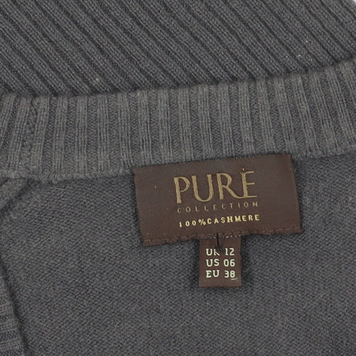 Pure Collection Grey Cashmere V-Neck Women's Jumper