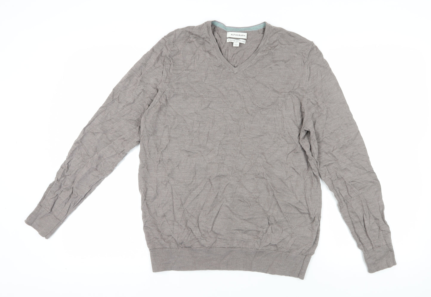 Marks and Spencer Men's Grey Merino Wool Pullover - Large