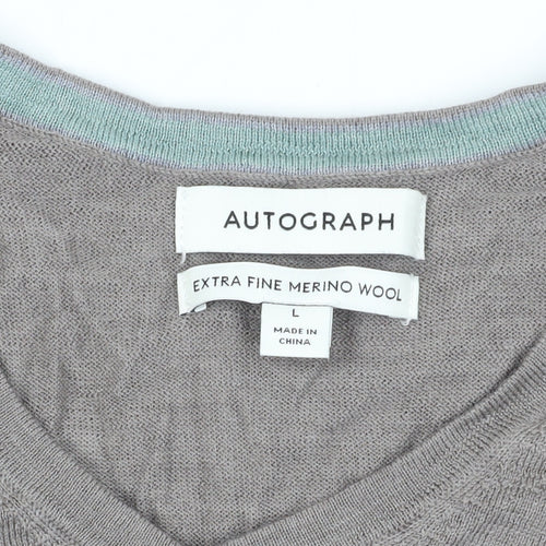 Marks and Spencer Men's Grey Merino Wool Pullover - Large